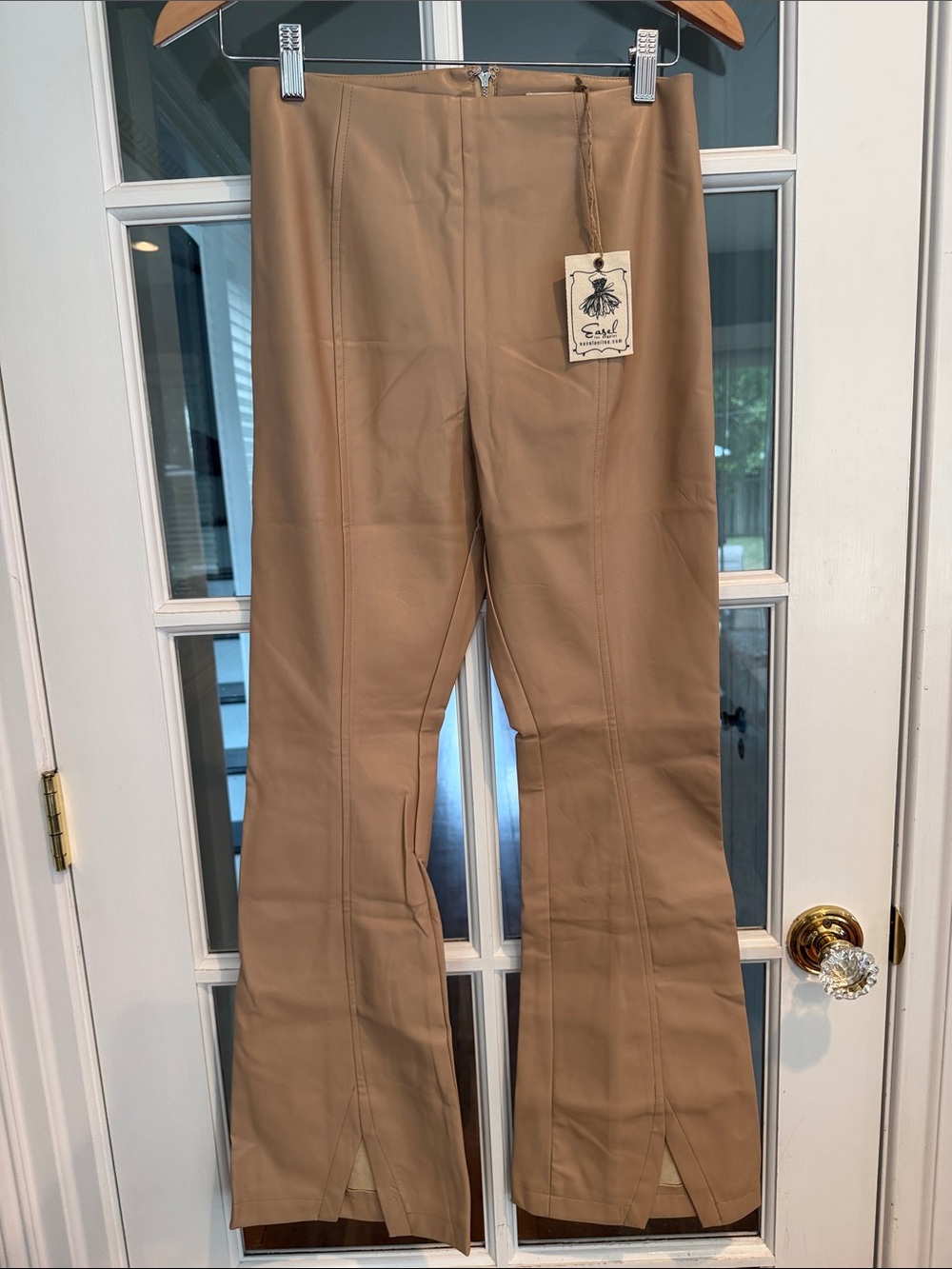 easel Camel Flared Leather-Look Pants
